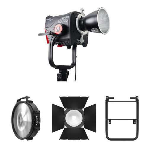 Aputure STORM 1200x Cine Kit with Fresnel, Barndoors, Skid Support